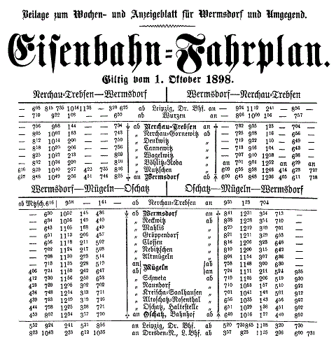 Fahrplan ab 01. Oktober 1898